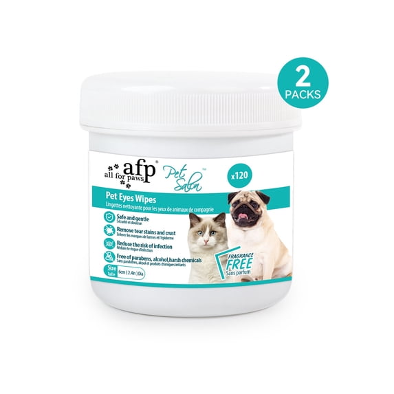 (2 pack) All For Paws Pet Eyes/Ear Cleaning Wipes for Dogs & Cats, Unscented, 120 cts