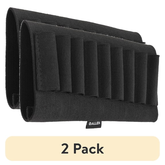 (2 pack) Allen Rifle Buttstock Shell Holder, Holds 9 Cartridges, .204 to 300 W Mag., Black, Polyester, 1 Ct