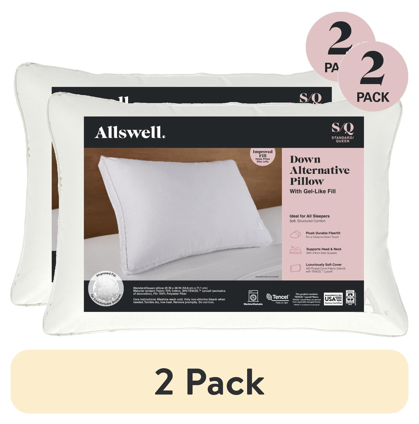 (4 pack) Allswell Down Alternative Bed Pillows, Standard/Queen – Medium Firmness, All Positions (2 Count)