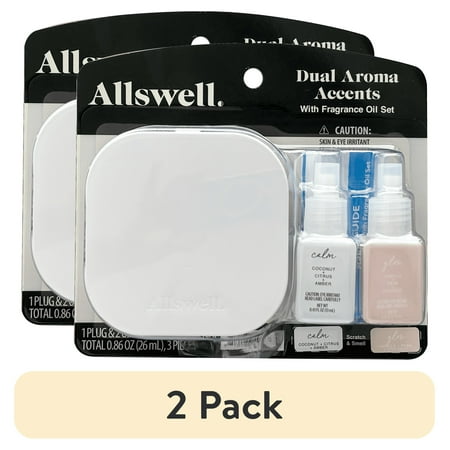 (2 pack) Allswell Dual Plug In Bundle with 2 Oils, Calm & Glow (Coconut + Citrus + Amber & Vanilla + Pear + Coconut)