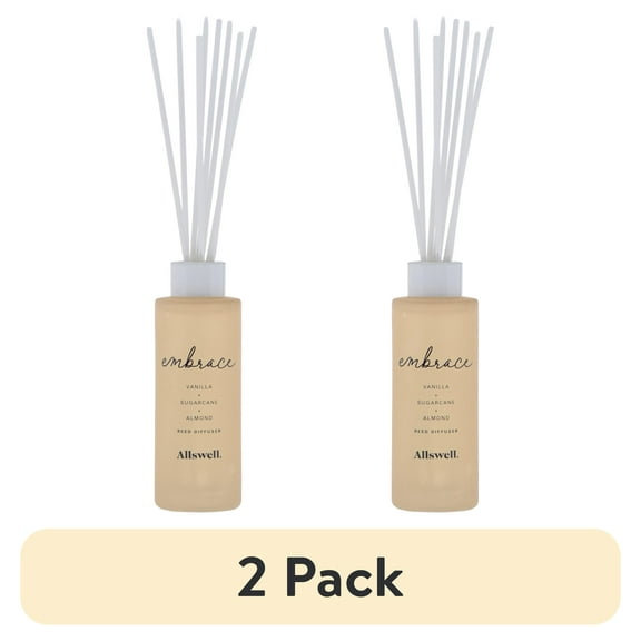 (2 pack) Allswell Embrace (Vanilla + Sugarcane + Almond) Scented Reed Diffuser 3 Fl Oz (90mL) With 8 Synthetic Reeds.