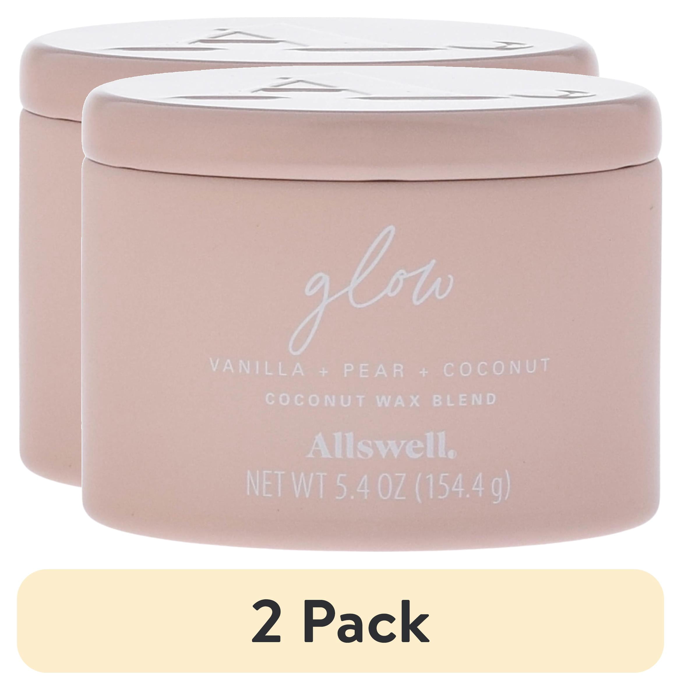 (2 pack) Allswell Glow Scented Tin Candle, Pink, Vanilla + Pear + Coconut, 5.4 oz