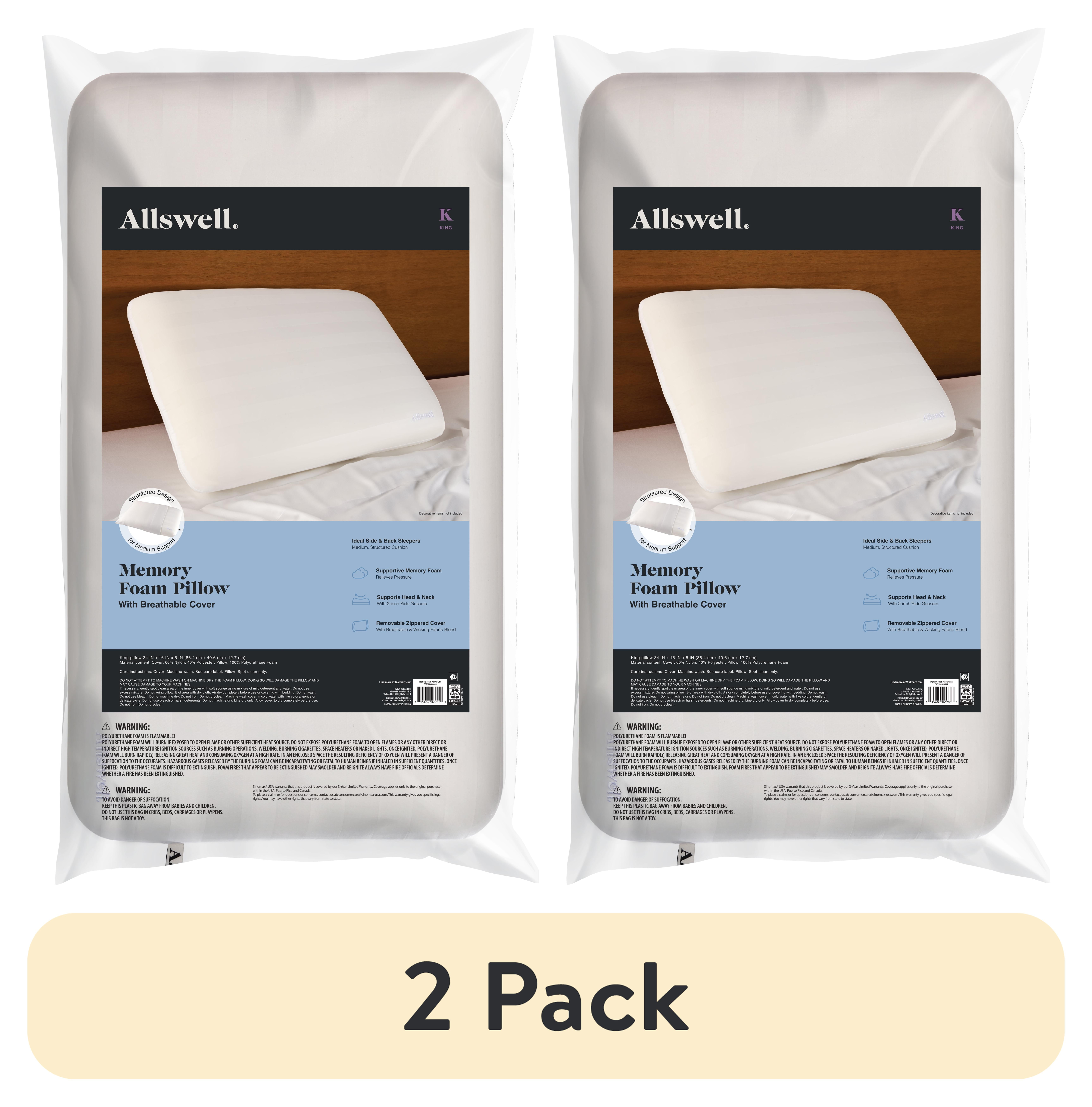 (2 pack) Allswell Memory Foam King Bed Pillow