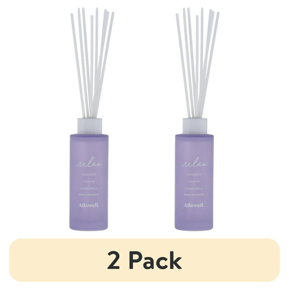 (2 pack) Allswell Relax (Lavender + Jasmine + Chamomile) Scented Reed Diffuser 3 Fl Oz (90mL) With 8 Synthetic Reeds.