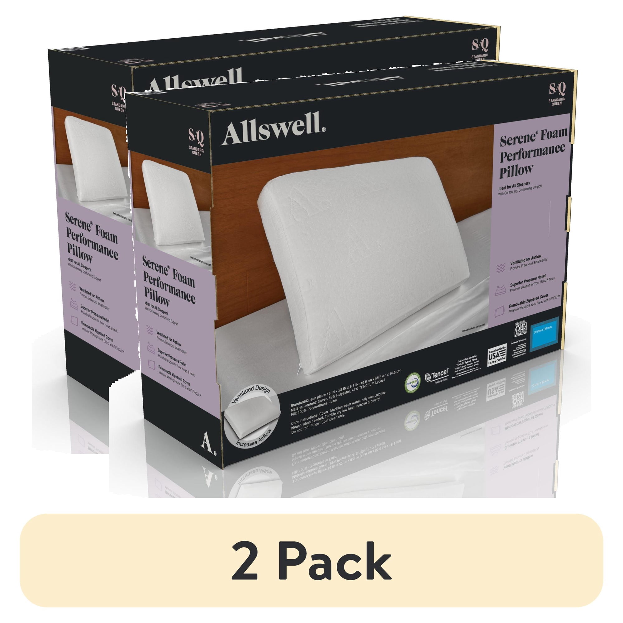 (2 pack) Allswell Serene Foam Bed Pillow, Standard/Queen
