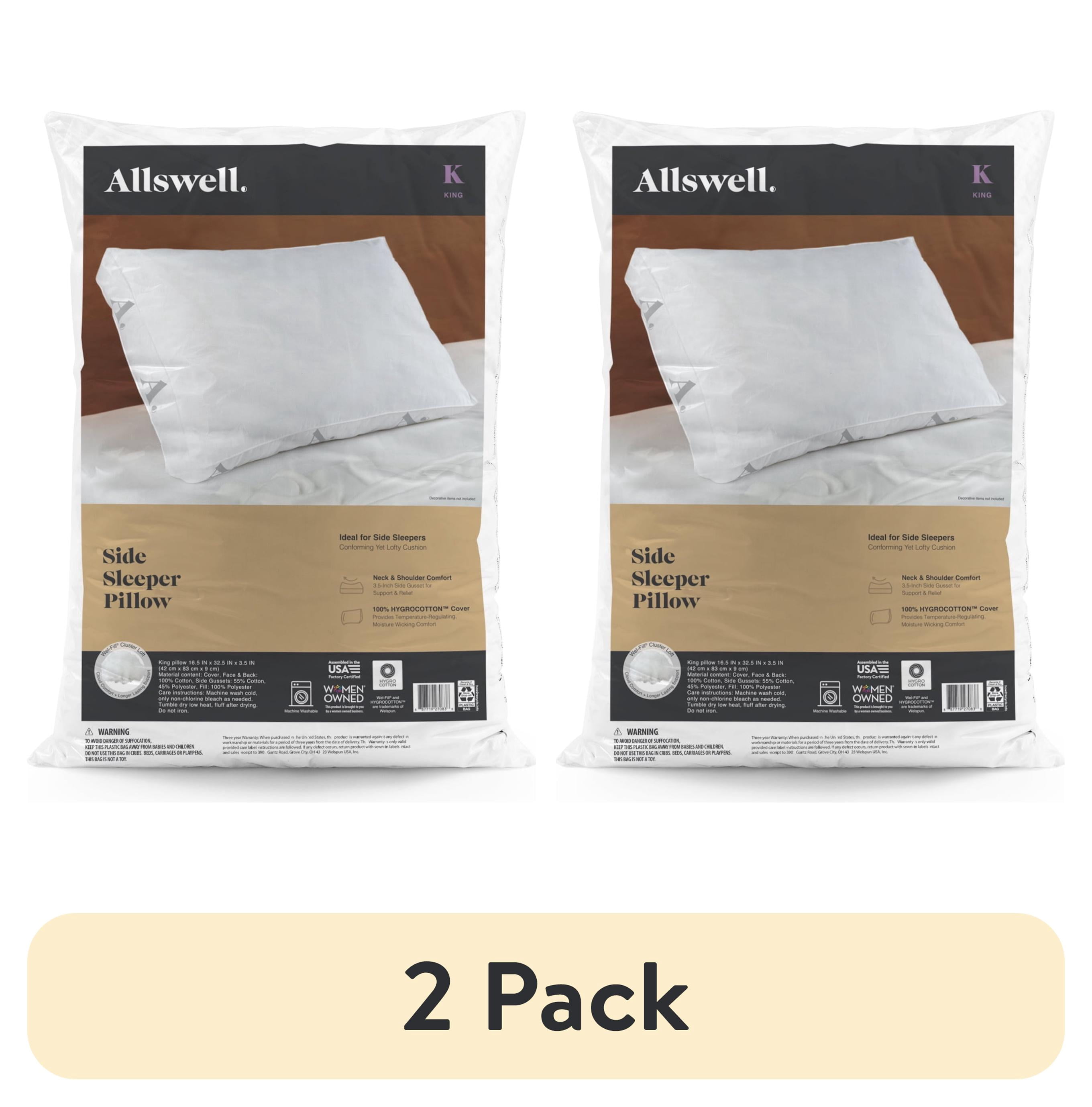 (2 pack) Allswell Side Sleeper Bed Pillow with HYGROCOTTON Temperature-Regulating Cover, King