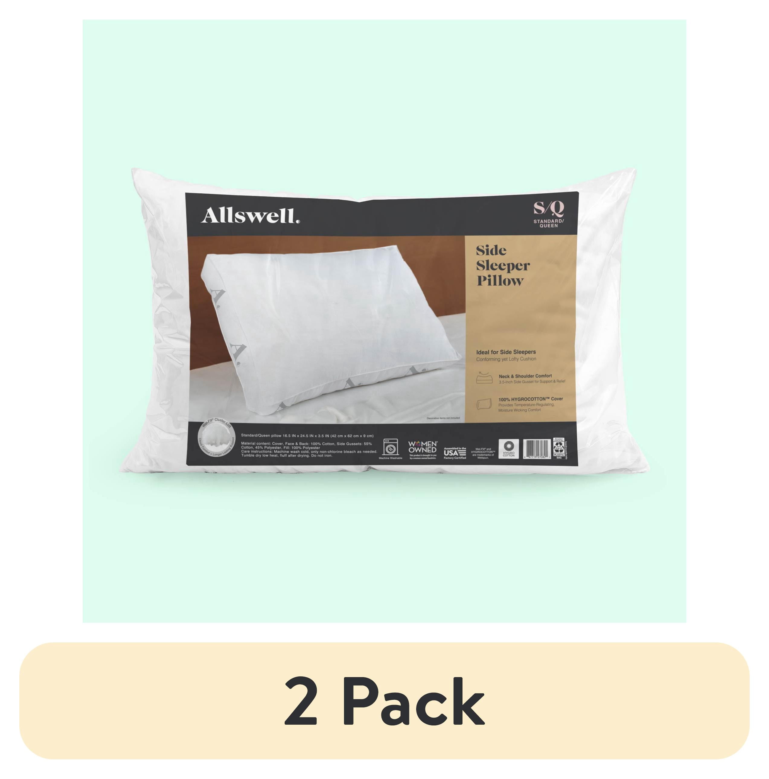 (2 pack) Allswell Side Sleeper Bed Pillow with HYGROCOTTON® Cooling Pillow Cover, Standard/Queen