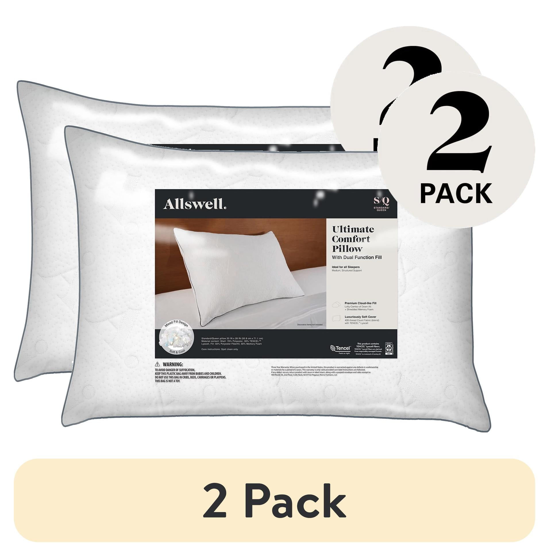 Standard/Queen White Memory Foam Hypoallergenic Bed Pillow 2-Pack