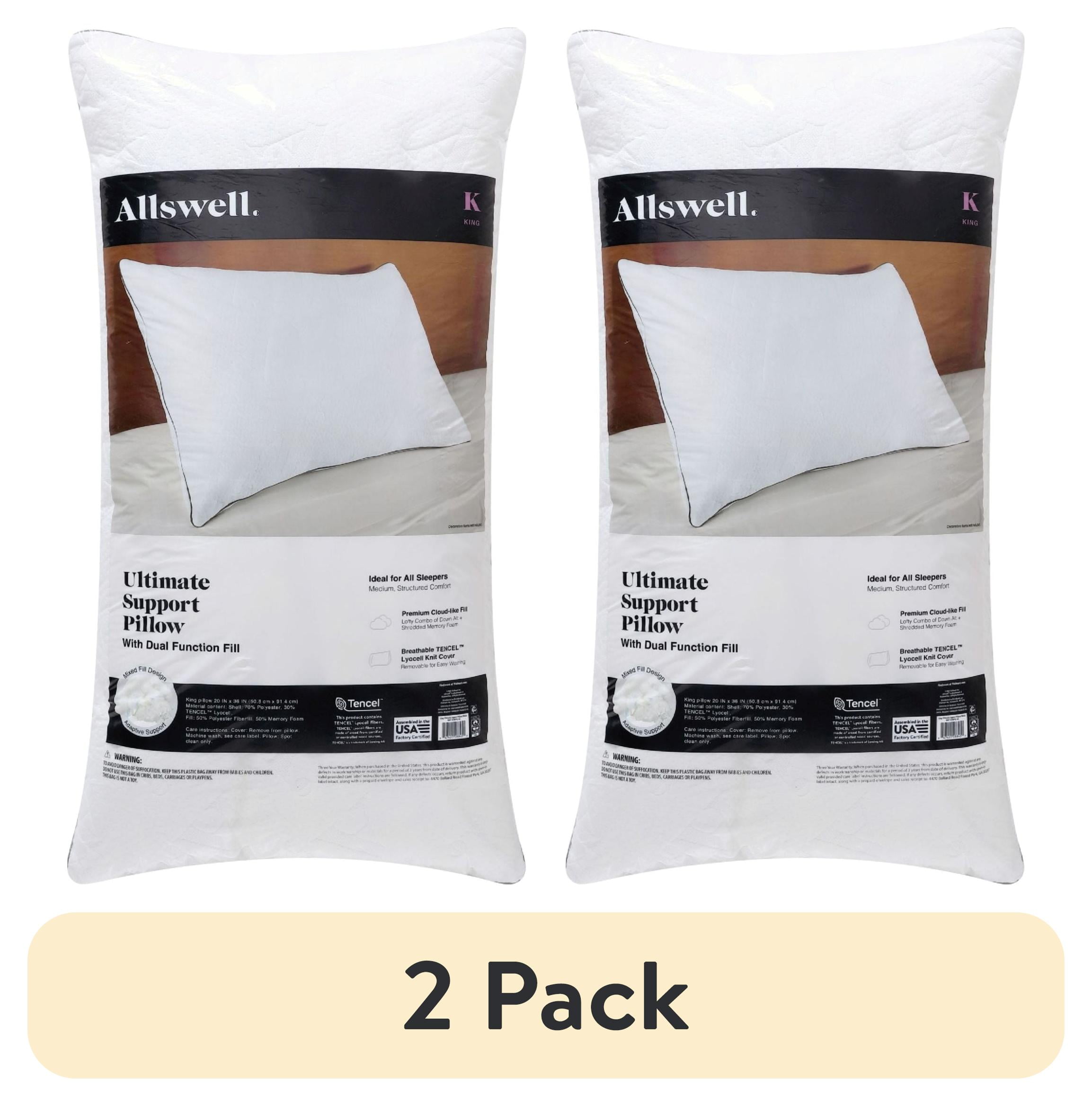 (2 pack) Allswell Ultimate Support Bed Pillow with Dual Function Fill and Removable Cover, King