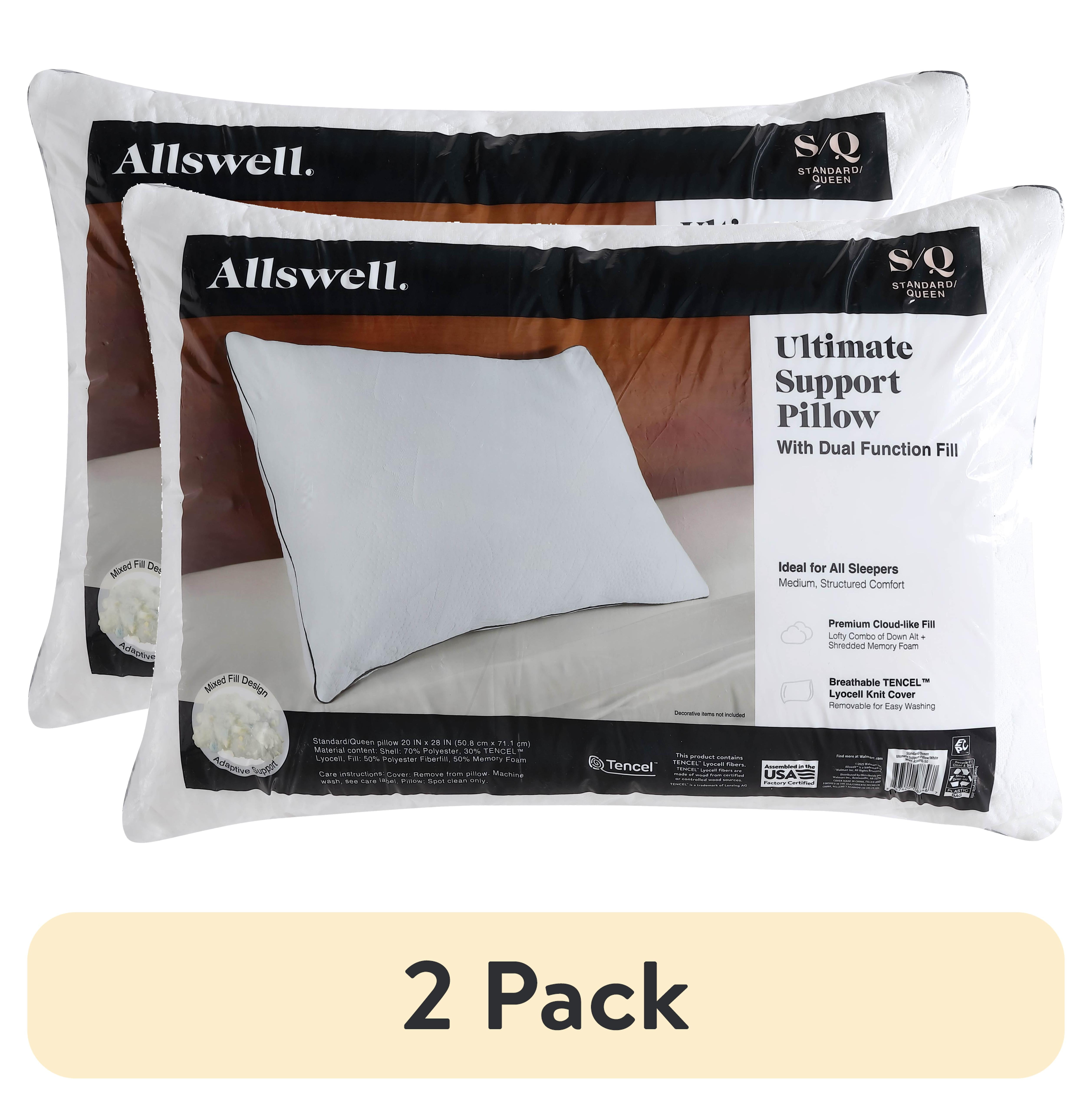(2 pack) Allswell Ultimate Support Bed Pillow with Dual Function Fill and Removable Cover, Standard/Queen