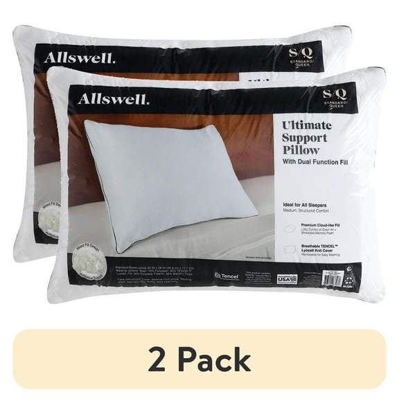 (2 pack) Allswell Ultimate Support Bed Pillow with Dual Function Fill and Removable Cover, Standard/Queen