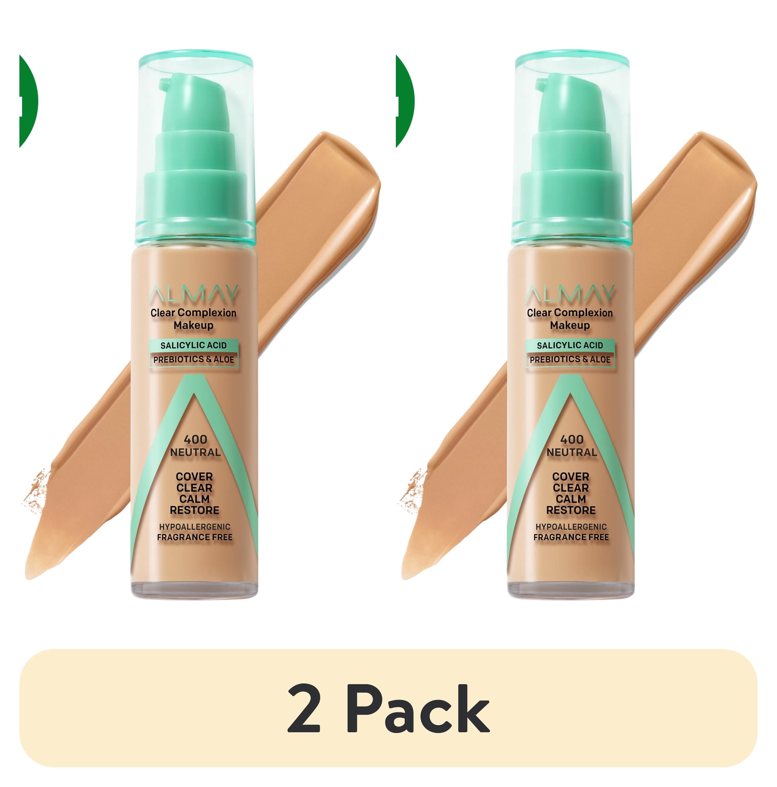(2 pack) Almay Clear Complexion Foundation Makeup, Hypoallergenic, 400 Neutral, 1 fl oz