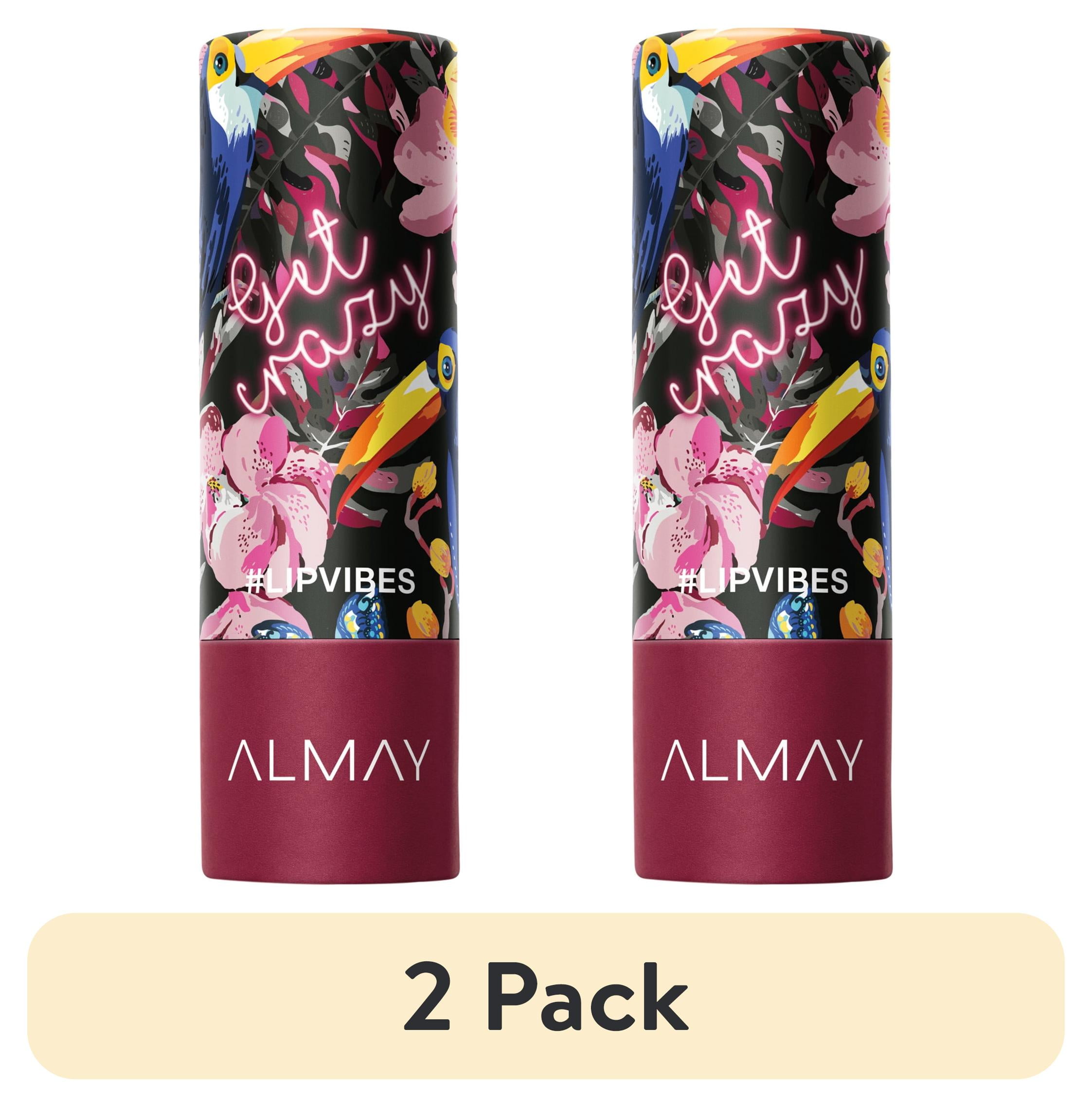 (2 pack) Almay Lip Vibes Hypoallergenic Cream Lipstick with Shea Butter, Get Crazy, 0.14 oz