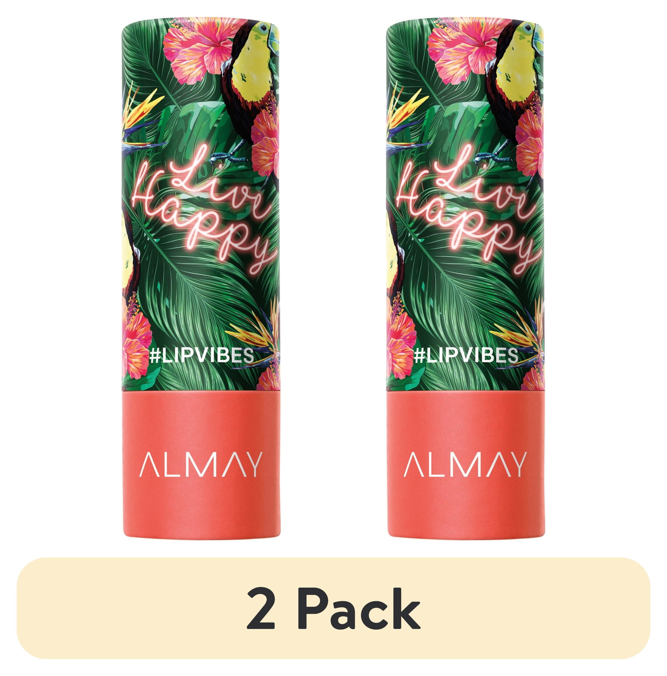 (2 pack) Almay Lip Vibes Hypoallergenic Cream Lipstick with Shea Butter, Live Happy, 0.14 oz