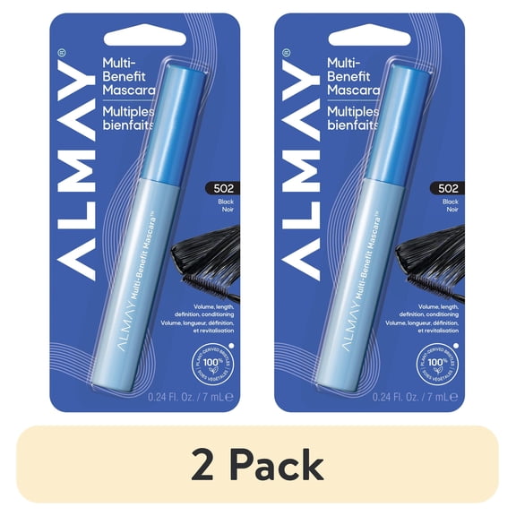 (2 pack) Almay Multi-Benefit Mascara, Volumizing + Lengthening, Hypoallergenic, 502 Black