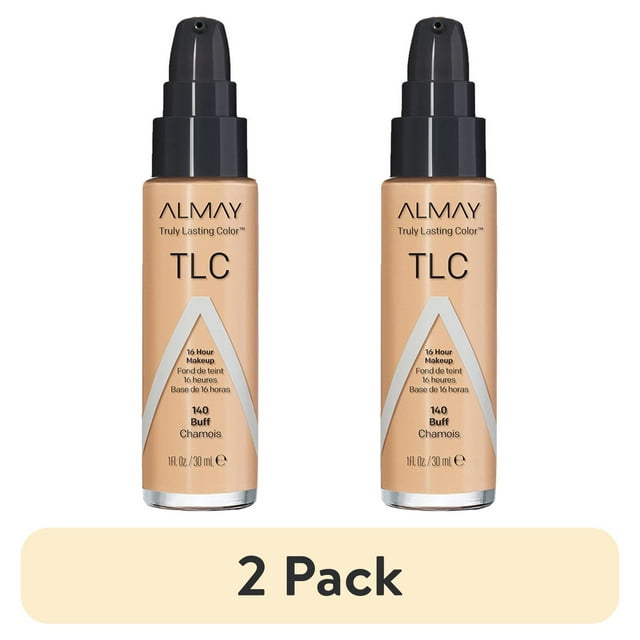 (2 pack) Almay Truly Lasting Color Liquid Foundation Makeup, Longwear Coverage, 140 Buff, 1 fl oz