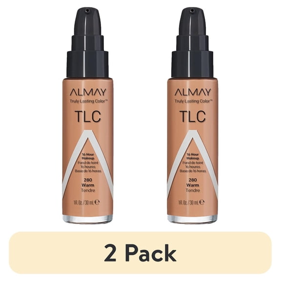 (2 pack) Almay Truly Lasting Color Liquid Foundation Makeup, Longwear Coverage, 280 Warm, 1 fl oz