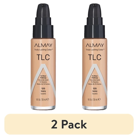 (2 pack) Almay Truly Lasting Color Liquid Foundation Makeup, Longwear Coverage, 120 Ivory, 1 fl oz