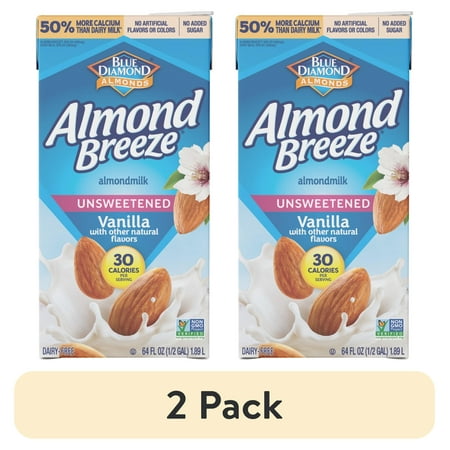 (2 pack) Almond Breeze Shelf-Stable Unsweetened Vanilla Almond Milk, 64 oz Can