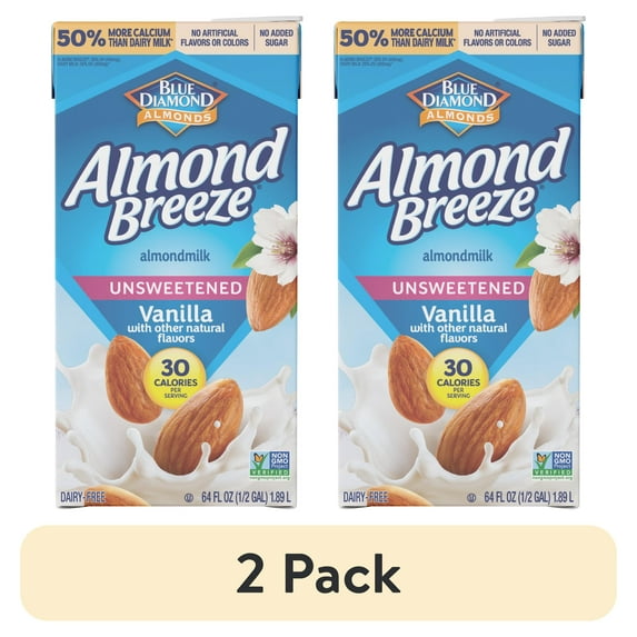 (2 pack) Almond Breeze Shelf-Stable Unsweetened Vanilla Almond Milk, 64 oz Can