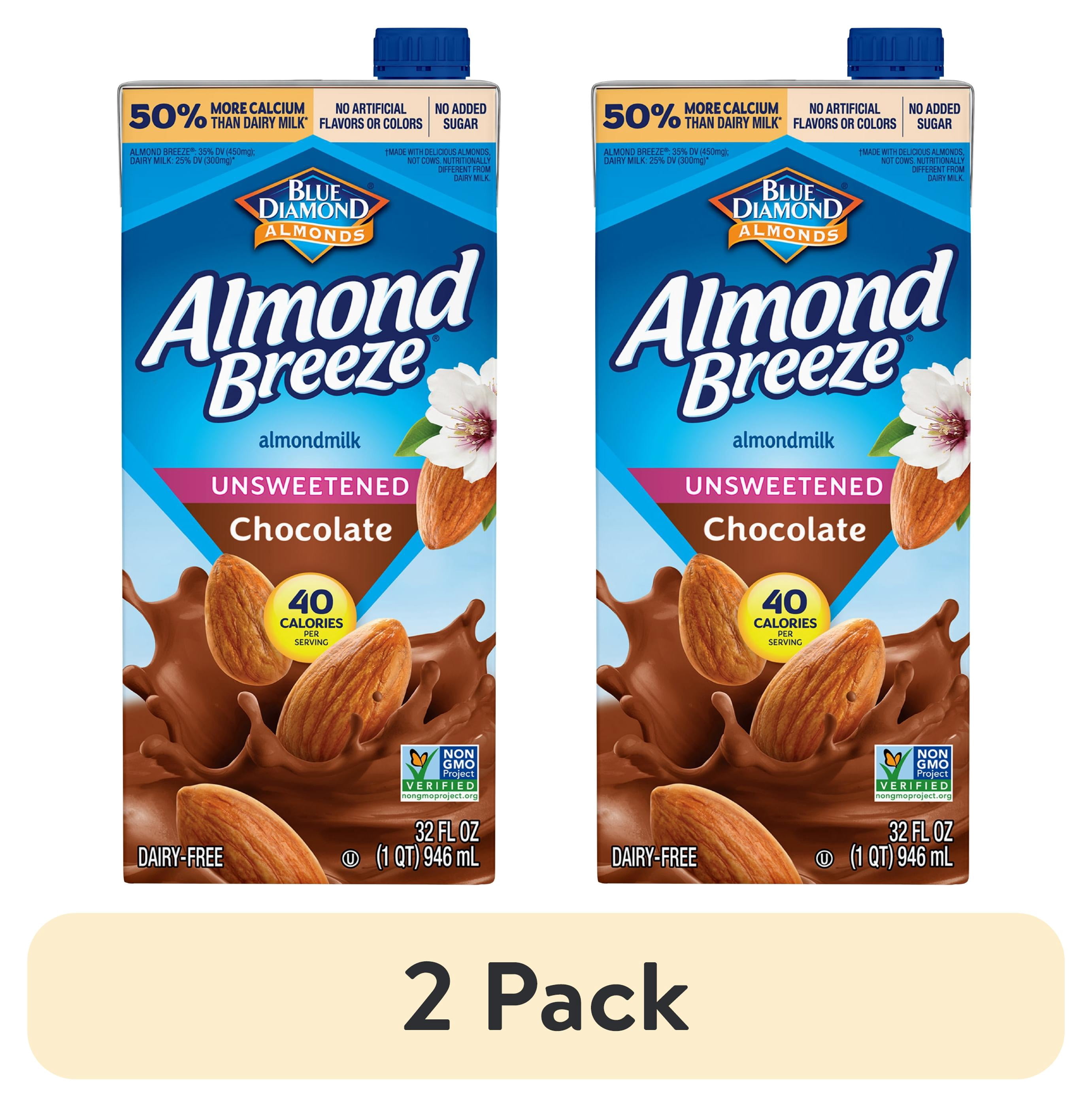 (2 pack) Almond Breeze Shelf-Stable Unsweetened Chocolate Dairy-Free Almondmilk, 32 oz