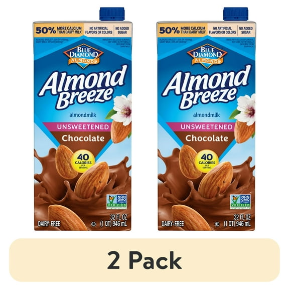 (2 pack) Almond Breeze Shelf-Stable Unsweetened Chocolate Dairy-Free Almondmilk, 32 oz