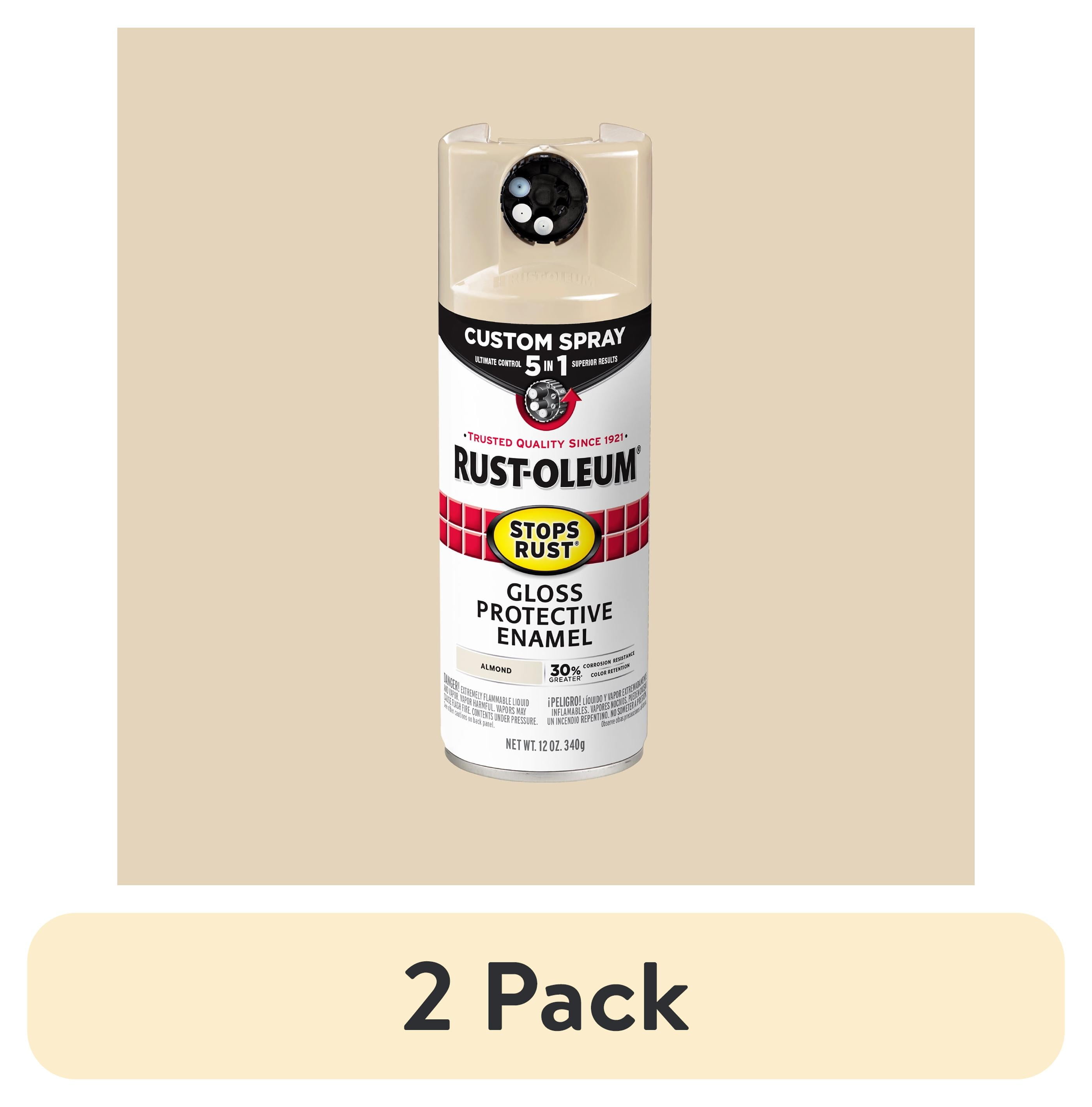 (2 pack) Almond, Rust-Oleum Stops Rust Custom Sprays 5 in 1 Gloss Spray Paint-376900, 12 oz