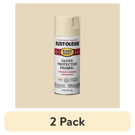 (2 pack) Almond, Rust-Oleum Stops Rust Protective Enamel Gloss Spray Paint-7770830, 12 oz