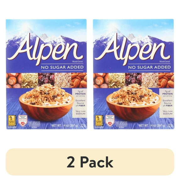 (2 pack) Alpen No Added Sugar Muesli Cereal, 14 Oz