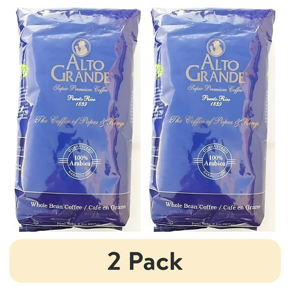 (2 pack) Alto Grande Premium Whole Bean Coffee, 100 Percent Puerto Rico Arabica, Medium Dark Roast, 2 Lbs Bag