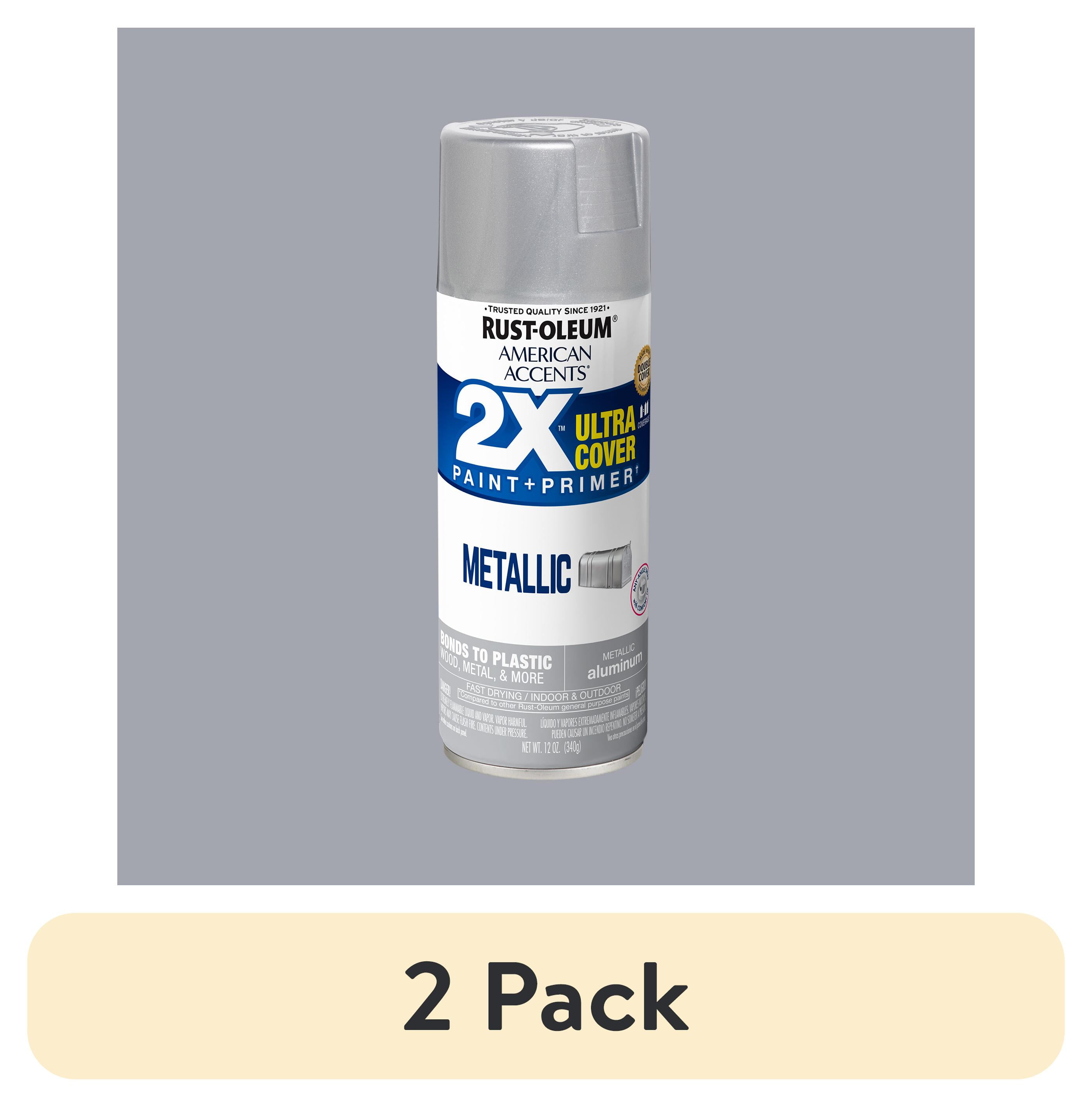 (2 pack) Aluminum, Rust-Oleum American Accents 2X Ultra Cover Metallic Spray Paint-327907, 12 oz