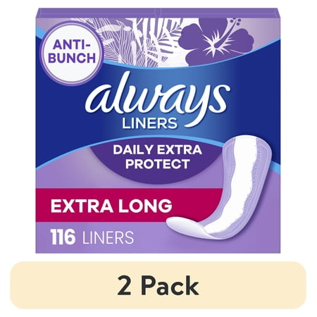 (2 pack) Always Anti-Bunch Xtra Protection Daily Liners, Extra Long, Unscented, 116 CT