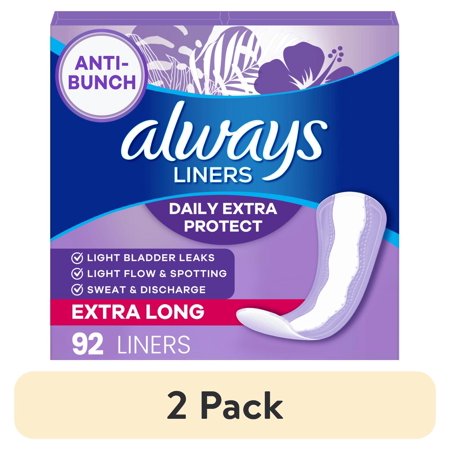 (2 pack) Always Daily Extra Protect Panty Liners, Extra Long Length, Unscented, 92 Count