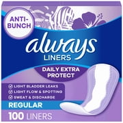 2 pack Always Daily Extra Protect Panty Liners, Regular Length, Unscented, 100 Count