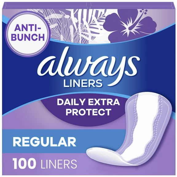 (2 pack) Always Daily Extra Protect Panty Liners, Regular Length, Unscented, 100 Count