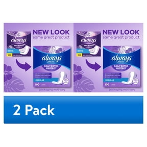 (2 pack) Always Daily Extra Protect Panty Liners, Regular Length, Unscented, 100 Count