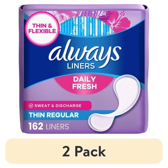 (2 pack) Always Daily Fresh Thin Liners, Regular, Unscented, 162 Count