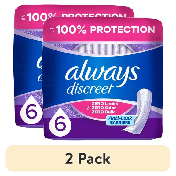 (2 Pack) Always Discreet Incontinence Pads for Women, Extra Heavy Absorbency, Long Length, 45 Count