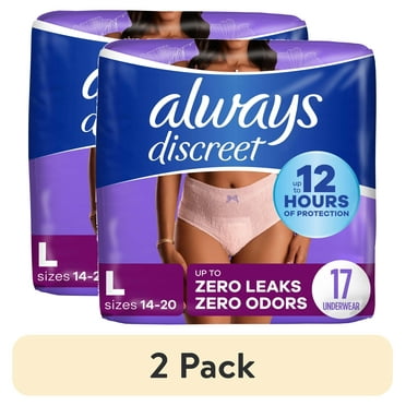 (2 pack) Always Discreet Adult Incontinence Underwear for Women, L, 17 CT