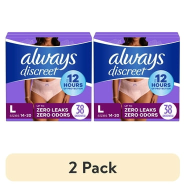 (2 pack) Always Discreet Adult Incontinence Underwear for Women, Size L, 38 CT