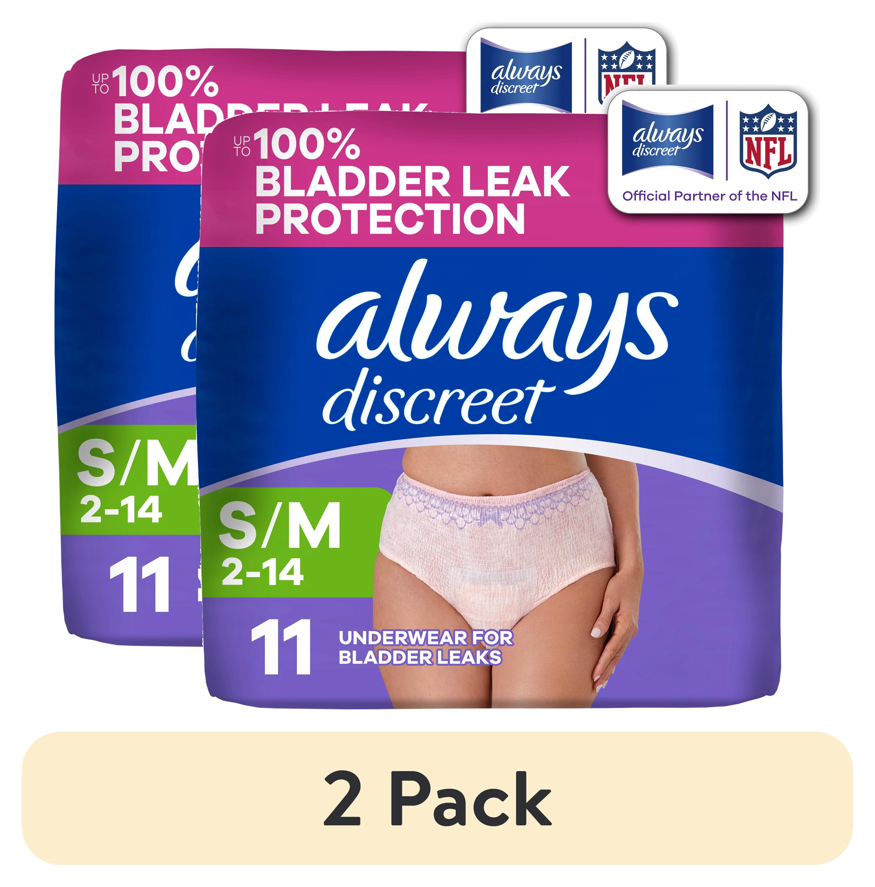 (2 pack) Always Discreet, Adult Diapers for Women, Maximum Incontinence and Postpartum Underwear S/M, 11 CT​