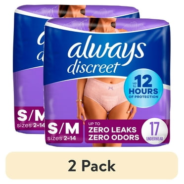 (2 pack) Always Discreet Adult Incontinence Underwear for Women and Postpartum Underwear, S/M, Up to 100% Bladder Leak Protection, 17 CT