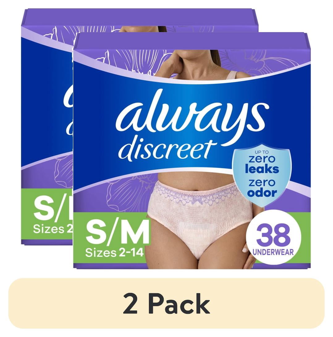 (2 pack) Always Discreet Adult Incontinence Underwear for Women and Postpartum Underwear, S/M, Up to 100% Bladder Leak Protection, 38 Count