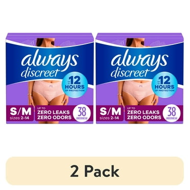 (2 pack) Always Discreet Adult Incontinence Underwear for Women and Postpartum Underwear, S/M, up to 100% Bladder Leak Protection, 38 CT