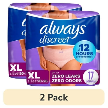 (2 pack) Always Discreet Adult Incontinence Underwear for Women and Postpartum Underwear, XL, Up to 100% Bladder Leak Protection, 17 CT
