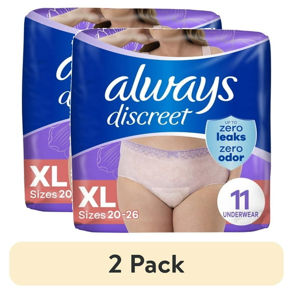 (2 pack) Always Discreet Adult Incontinence Underwear for Women and Postpartum Underwear, XL, Up to 100% Bladder Leak Protection, 17 Count