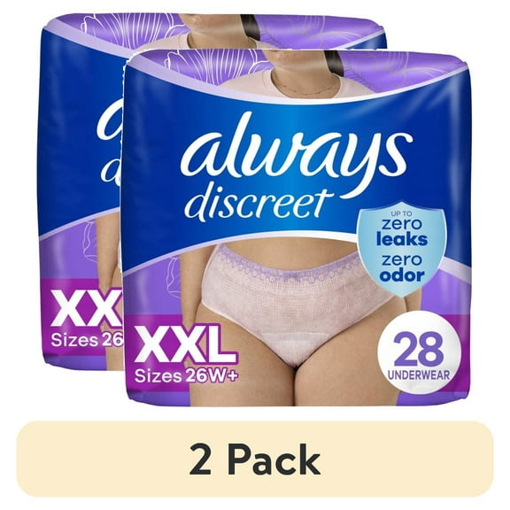 (2 pack) Always Discreet Adult Incontinence Underwear for Women and Postpartum Underwear, XXL, Up to 100% Bladder Leak Protection, 28 Count