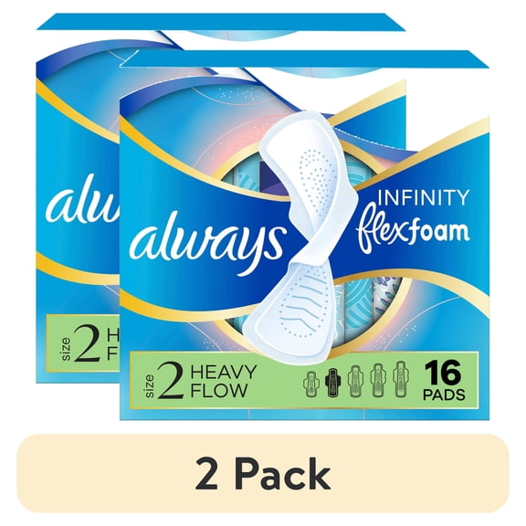 (2 pack) Always Infinity FlexFoam Pads, Size 2, Heavy, Wings, Unscented, 16 Count
