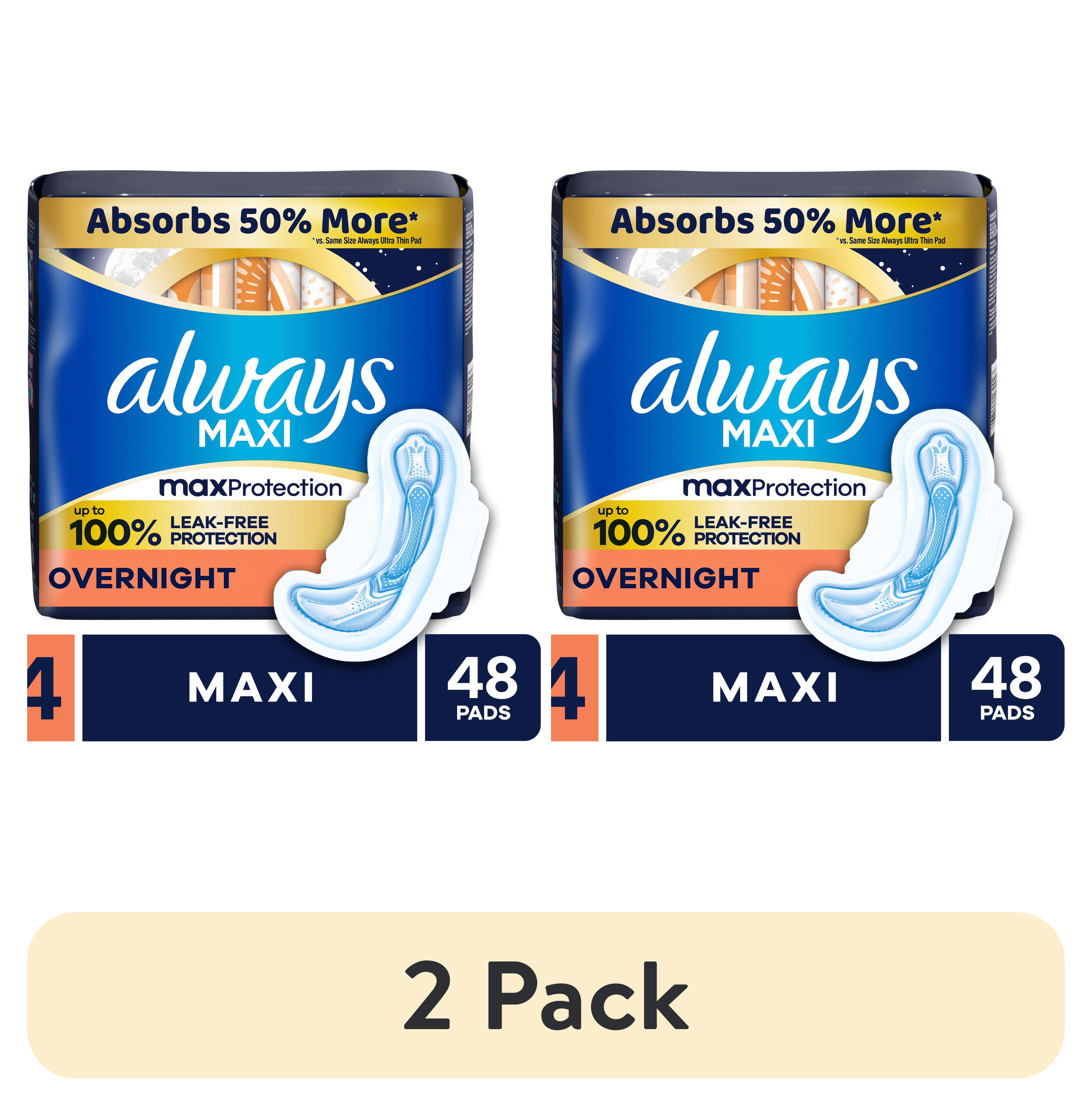 (2 pack) Always Maxi Overnight Pads with Wings, Size 4, 48 Count
