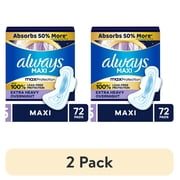 2 pack Always Maxi Pads for Women, Extra Heavy Overnight Pad with Wings, Size 5, Unscented, 72 Count